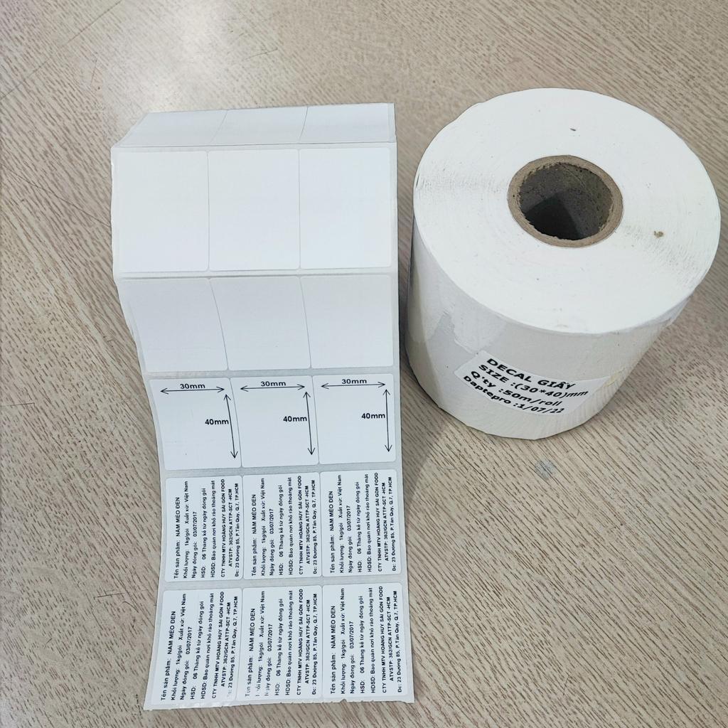 Decal giấy (30x40)mmx50m 3 tem