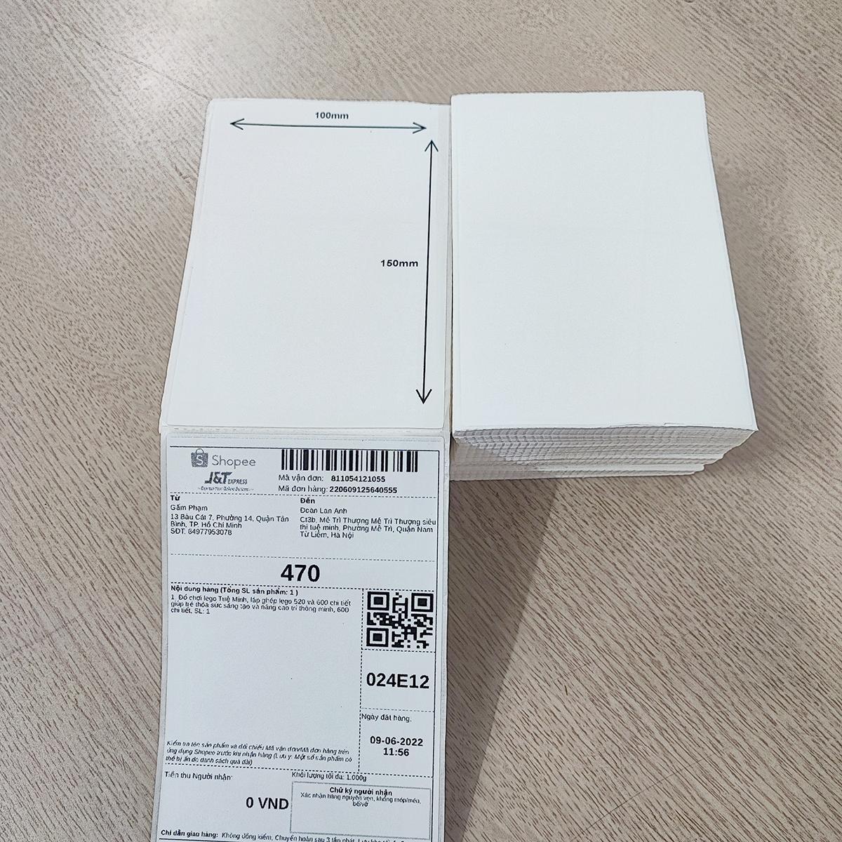 Decal nhiệt in vận đơn sàn TMĐT (100x150)mmx500 tem (A6)